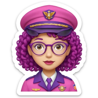 scout girl with very pink scout uniform including hat, dark purple curly haired and glassess sticker