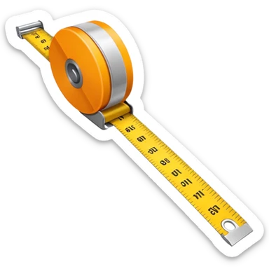 Flat vector illustration of a rolled measuring tape in yellow and orange color, simple bold outlines, minimal shading, emoji style, centered on white background. should look like emoji sticker