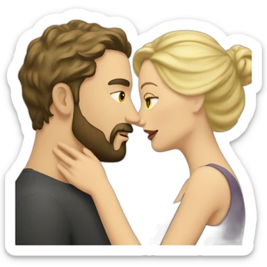 White man blonde beard kiss dark hair woman sticker
