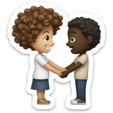 can you do a dark skinned boy with a white skinned brown curly haired girl hugging or holding hands sticker