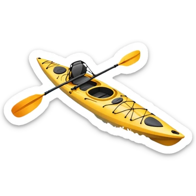An icon showing a close-up of a sleek kayak with double-bladed paddles gliding through water. Splashes surround the boat as it cuts across a calm surface, symbolizing speed and focus. Transparent background emphasizes the dynamic and personal nature of kayak paddling. sticker