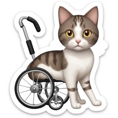 full body small short hair dark brown and white cat with hazel eyes walking in a wheelchair for cats sticker