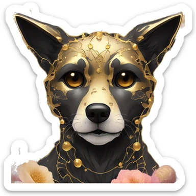 iridescent kintsugi fluffy zombie black brown gold dog fox head zombie skeleton gold mechanical nebula galaxy stars colorful flowers fairy lights vintage zombie sticker