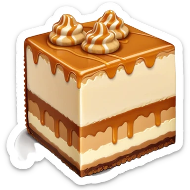 Peanut butter fudge cheesecake slice topped with caramel  sticker