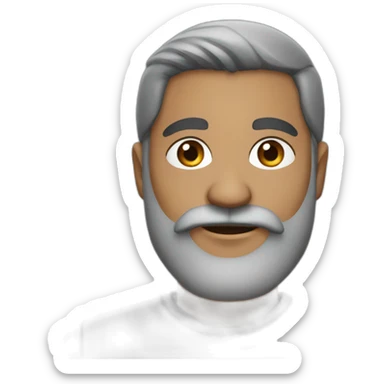 Indian man in his 40s with a black beard. With black and grey hair. Has short hair sticker
