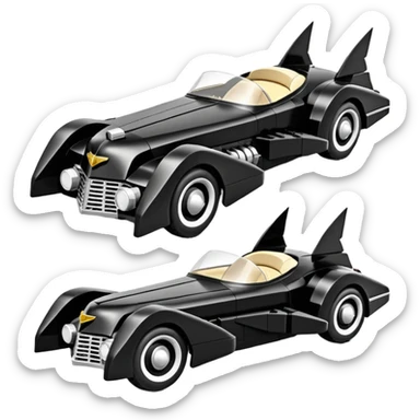  the animated series aerodynamic opulent dark futuristic concept Batmobile loosely based on 1956 V16 Cadillac roadster Lego (flat long straight faceted mechanical body) winged stealthy street hot rod  sticker