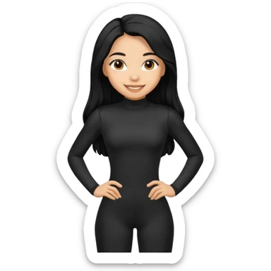 Make a lightskin Hispanic girl with long black hair. Wearing an all black tight jumpsuit  sticker