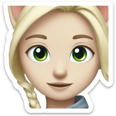 blue eyes grey kitten and green eyes blonde girl are friends sticker