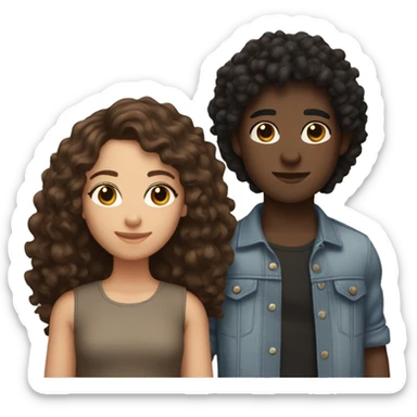 3 friends the friend on the left has brown skin and dark brown straight hair the one in the middle has brown skin brown curly hairs the one on the right has  white skin whit black straight hair  sticker