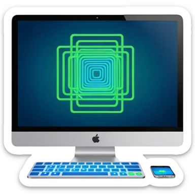 AI webflow on a computer - really complicated, sequences of squares connected to other squares, lines sticker
