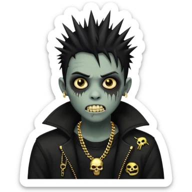 zombie emo black boy emoji with spiky hair and gold grillz sticker
