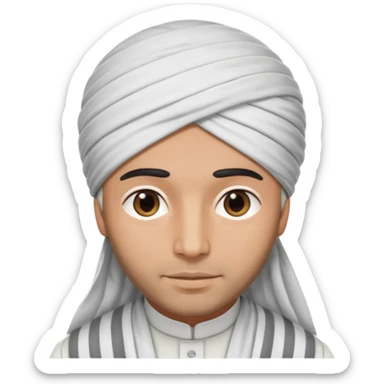 Un arabe que lleve un turbante de color blanco con rayas gris que solo lleve la cabeza sticker
