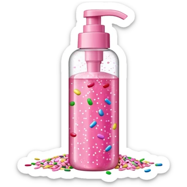 Pink shower gel light pink bottle with sprinkles and confeti on the bottle with a flip cap sticker