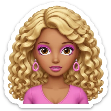 brown skin long curly blonde barbie with long lashes  sticker