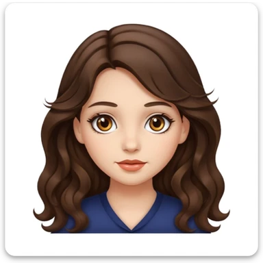 a girl with long wavy brunette hair, hazel eyes, cute make up sticker