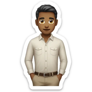 Young man with medium skin tone, neutral expression, short dark hair, wearing a light-colored button-up shirt with small dots. sticker