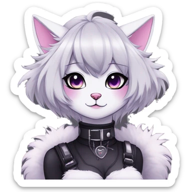 Gorgeous furry gothic dark techwear anime style anthro black cat furry sona Fakemon aesthetic and pretty edgy black with collar and harness trending style sticker