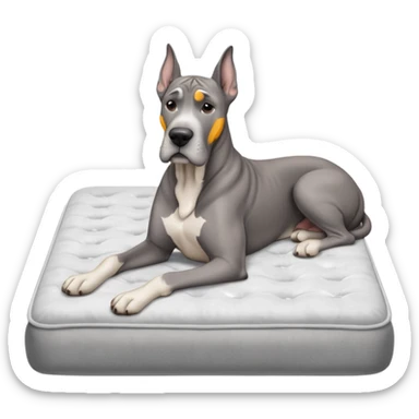 Gray Great Dane on king size mattress floppy ears white mattress  sticker