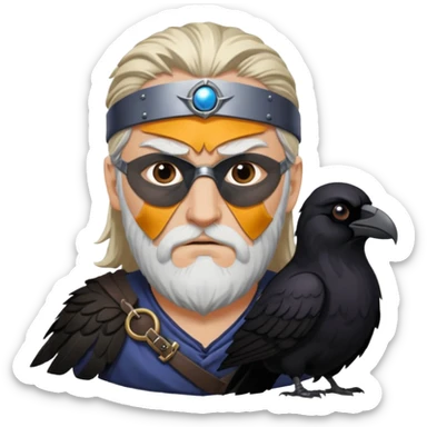 norse god odin with eyepatch on his left eye and raven on his shoulder sticker