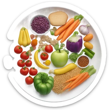 round white plate with healthy food sticker