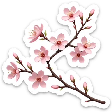 Cinematic Realistic Sakura Flowers on a Branch, depicted as delicate, soft pink blossoms gracefully adorning a slender, gently twisted branch, illuminated by subtle, warm natural light that accentuates their ethereal beauty and transient charm, poetic spring scene sticker