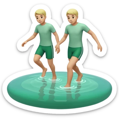 Create a minimalistic 3D emoji-style icon in a modern iPhone-like emoji aesthetic. Glossy rounded 3D surfaces, soft reflections, white background. Theme: Ice bathing in a natural pool. Show a simplified natural pool with green-tinted water and a stylized neutral figure stepping into the cold water. sticker