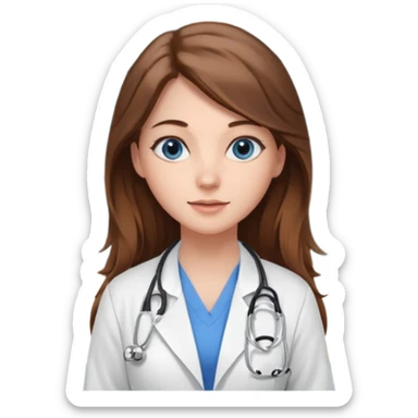 inside a classroom at university that says nursing school on the board with a pretty female nursing student with long brown hair, blue eyes sticker