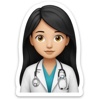 tan skin girl with long black hair, stethoscope and doctor's coat, emoji style sticker