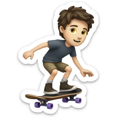 Skateboarding brunette white pale boy riding a skate board sticker