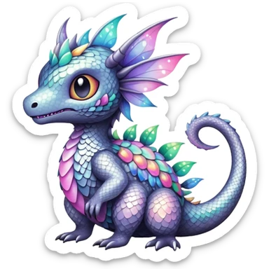 Dark-pastel greyish Randomly-colored sparkly exotic Fakémon-creature with random patterns sticker