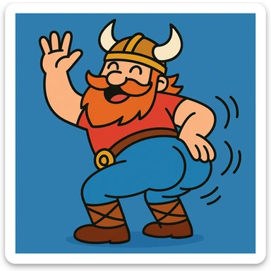 a viking doing a twerking dance, playful, cartoon style sticker