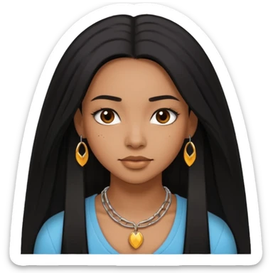 dark mixed girl with long black straight hair, neutral expression sticker