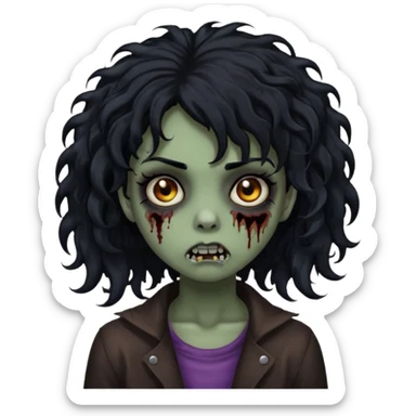 girl, zombie, black hair, medium long,...
girl  zombie, black hair, medium long curly, emo, shaggy, dark, spooky, creepy expression emoji created using Al. Copy and paste Boy, zombie, black hair, medium long, emo, shaggy, dark, spooky, creepy expression emoji to use or share on Discord and Slack. sticker