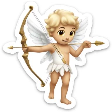 Realistic pale Cupid holding a bow and heart arrow  sticker