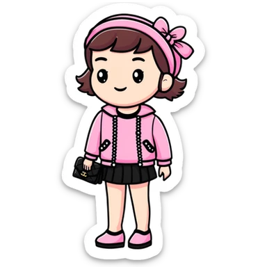 girl wearing pink Chanel-style outfit sticker