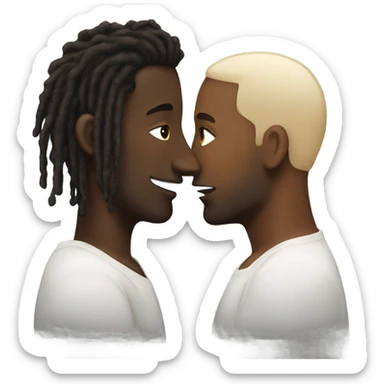 Black man with dreads kissing white man with brown hair. sticker