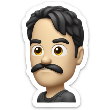 angry white man with split black hair and tiny black mustache pointing realistic toy pistol a sticker