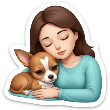 sleeping girl brunette hair laying next to chihuahua  sticker