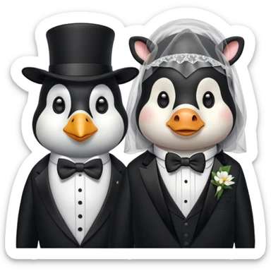 Evlenen penguen ile inek sticker