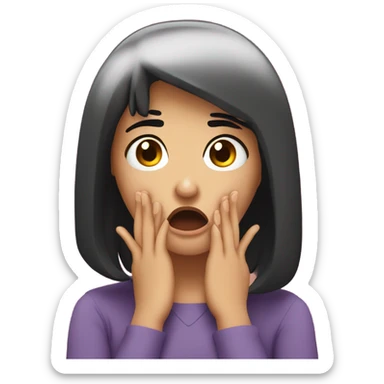 Shocked girl face and hands on face , black hair  sticker