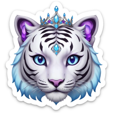ESO Female white/black tiger khajiit leader of the umbral rose, glowing blue eyes, glowing blue 'third eye' gem; purple gem silver tiara sticker