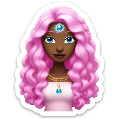 magical diva with pink andromedan skin long hair and blue eyes glowing third eye sticker