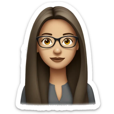 Beautiful brunette straight long hair with white frame glasses sticker