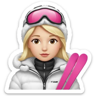 female skier wearing a white fur coat sticker