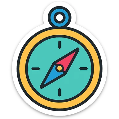 compass icon, color outline style, black outlines with subtle color accents sticker