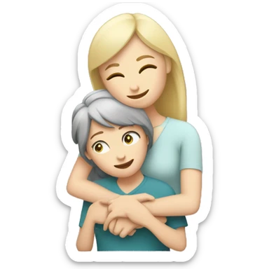 White Mom giving a hug to Caucasian daughter sticker