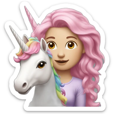 White Girl with pink hair riding a rainbow unicorn sticker