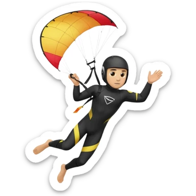 Kiterman, caucasico traje neopreno negro y casco negro, haciendo un down loop con la cometa sticker