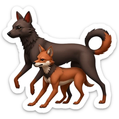Muscular Xoloitzcuintle Dog playing with muscular red wolf sticker