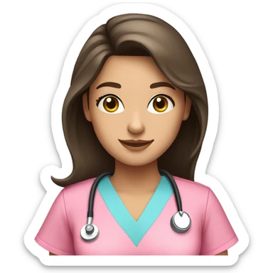 pretty brunette nurse with long hair in pink scrubs sticker